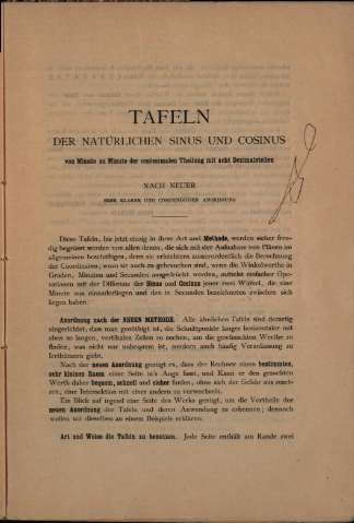Tafeln der natürlichen sinus und cosinus