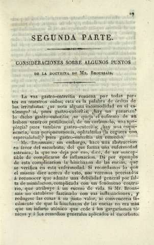 Segunda parte. Consideraciones sobre algunos puntos de la docrina de Mr. Broussais