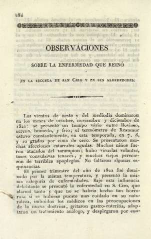 Observaciones sobre la enfermedad que reinó en la Escuela de San Cirio y en sus alrededores
