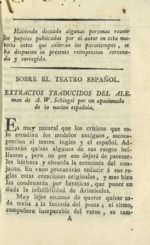 Sobre el teatro español. Extractos traducidos del aleman de A. W. Schlegel por un apasionado de la nacion española