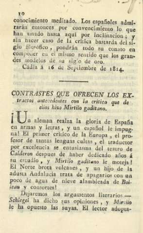 Constrastes que ofrecen los extractos antecedentes con la crítica que de ellos hizo Mirtilo gaditano