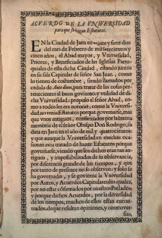 Acverdo de la Vniversidad para que se hagan Estatutos