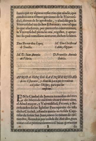 Aprobacion de la Vniversidad de los Estatutos