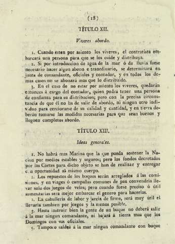 Título XII. Víveres abordo. Título XIII. Ideas generales