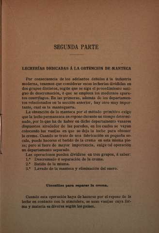 Segunda Parte. Lecherías dedicadas á la obtención de manteca