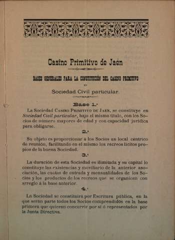 Bases generales para la constitución del Casino Primitivo en sociedad civil particular