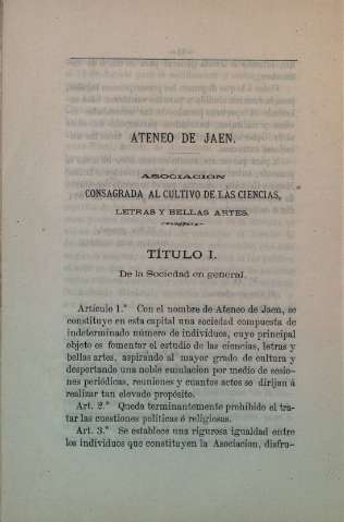Ateneo de Jaen. Asociacion consagrada al cultivo de las Ciencias, Letras y Bellas Artes