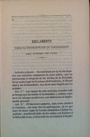 Reglamento para la distribucion de localidades del Ateneo de Jaen