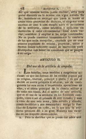 Artículo II. Del uso de la artillería de campaña