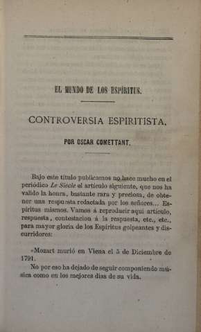 El mundo de los espíritus. Controversia espiritista, por Oscar Comettant