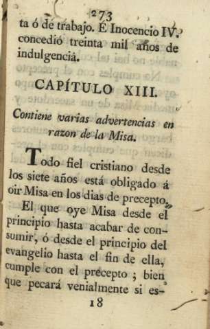 Capítulo XIII. Contiene varias advertencias en razon de la Misa
