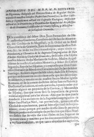 Aprobacion del M.R.P.M. Bernardo de Figueroa...