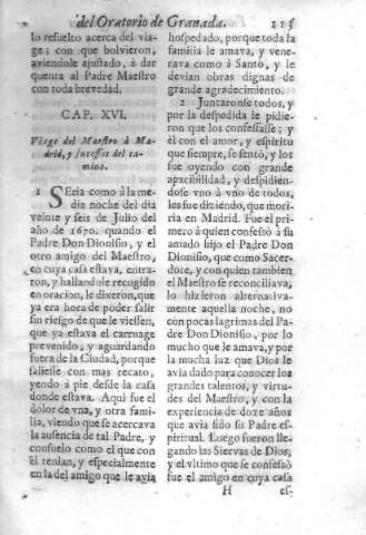 Cap. XVI. Viage del Maestro à Madrid, y sucessos del camino