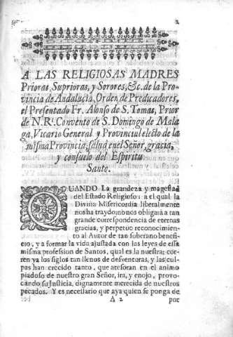 A las religiosas madres prioras suprioras y sorores, c. de la Provincia de Andalucia...