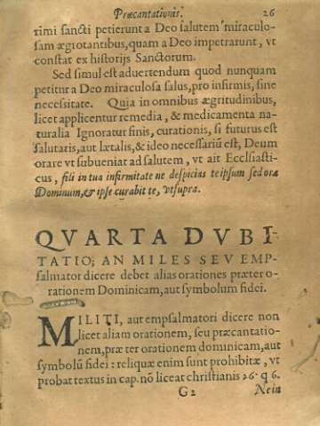 Qvarta dvbitatio; an miles sev empsalmator dicere debet alias orationes praeterorationem Dominicam...