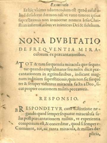 Nona dvbitatio de freqventia miraculorum expraecantationibus