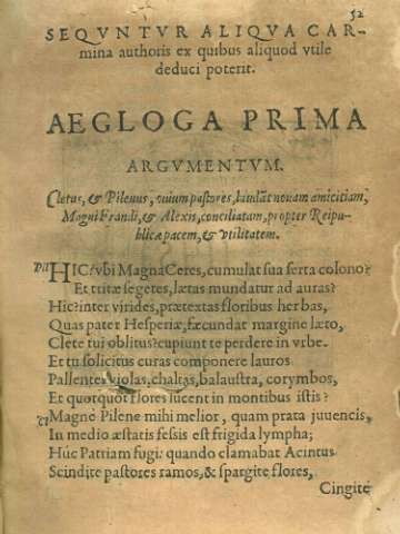 Seqvntur aliqva carmina athoris ex quibus aliquod vtile deduci poterit. Aegloga Prima