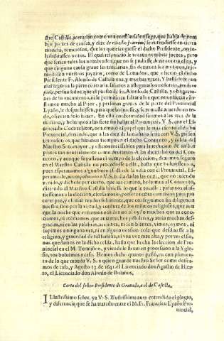 Carta del señor Presidente de Granada, a el de Castilla