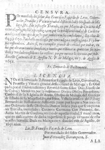Censvra. Por mandado del señor don Francisco Fajardo de Leon, Governador, Prouisor y Vicario general desta ciudad...