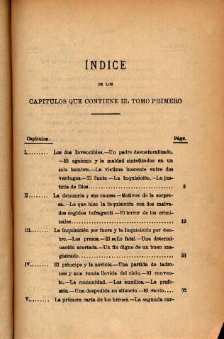 Índice de los capitulos que contiene el tomo primero