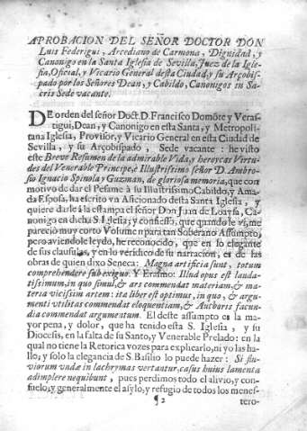 Aprobacion del señor Doctor Don Luis Federiqui, Arcediano de Carmona...