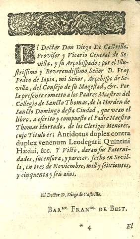 El Doctor Don Diego de Castillo, Provisor y Vicario General de Sevilla...