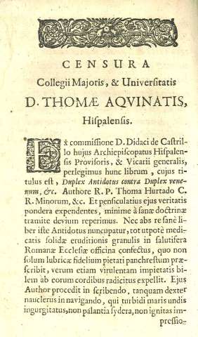 Censura. D. Thomae Aqvinatis...