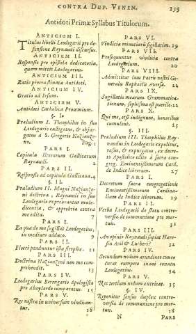 Antidoti Primae Syllabus Titulorum