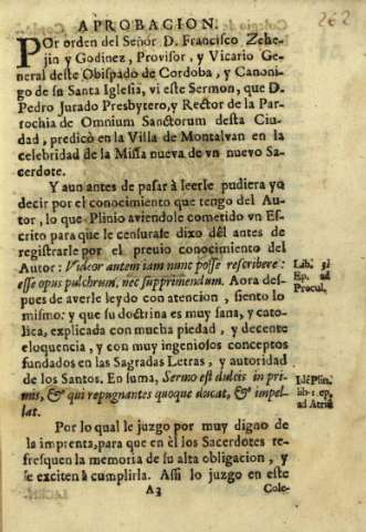 Aprobacion. Por orden del Señor D. Francisco Zehejin y Godinez...