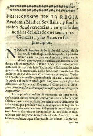 Progressos de la Regia Academia Medica Sevillana, y Enchiridion de advertencias...