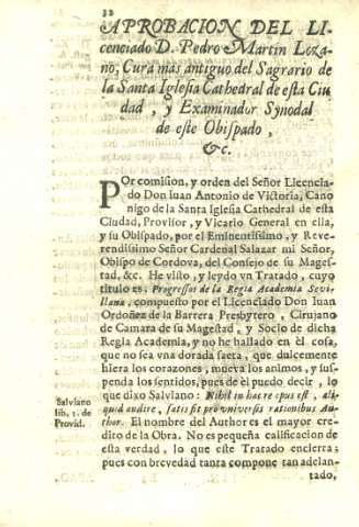 Aprobacion del Licenciado D. Pedro Martin Lozano...