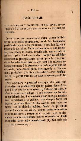 Capítulo XVII. De las habilidades y facultades que la divina providencia dió á todos los animales para la criacion de sus hijos