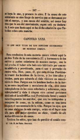 Capítulo XXXI. Lo que dice Tulio de los sentidos exteriores de nuestro cuerpo