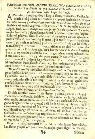 Parecer de Don  Alonso Francisco Sanchez y Zea...