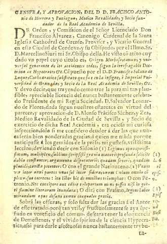 Censvra y Aprovacion, del D D. Francisco Antonio de Herrera y Paniagua...