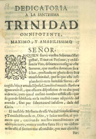 Dedicatoria a la Santissima Trinidad...