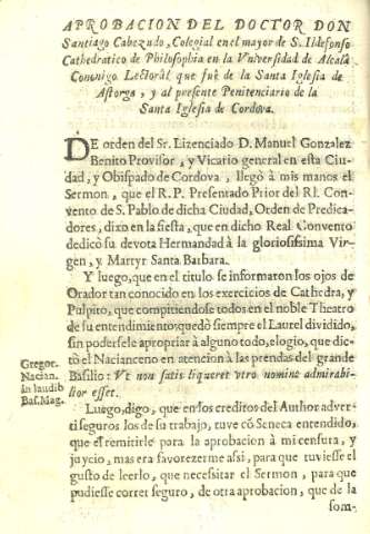 Aprobacion del Doctor Don Santiago Cabezudo
