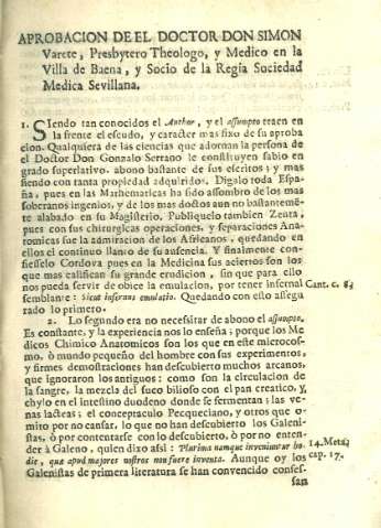 Aprobacion de el doctor don Simon Varete...
