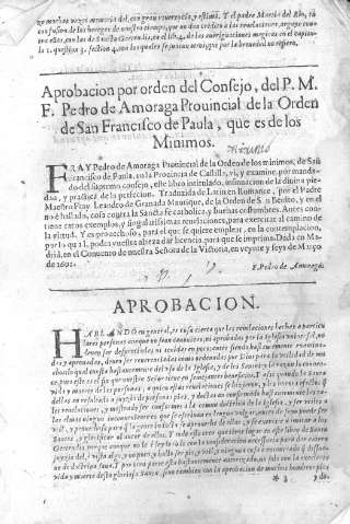 Aprobacion por orden del Consejo, del P. M. F. Pedro de Amoraga...