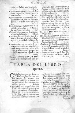 Tabla del Libro Quinto