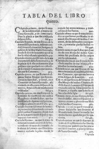 Tabla del Libro Quinto