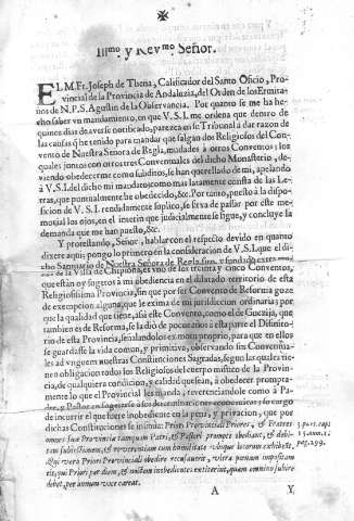 Illmo y Revmo Señor. El M. Fr. Joseph de Thena, calificador del Santo Oficio...