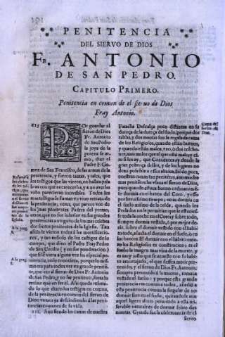 Penitencia del siervo de Dios Fr. Antonio de San Pedro. Capitulo Primero