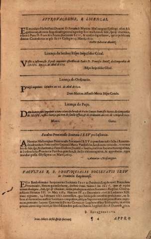 Aprovaçoens, e licenças