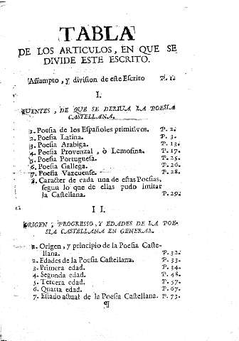 Tabla de los articulos, en que se divide este escrito