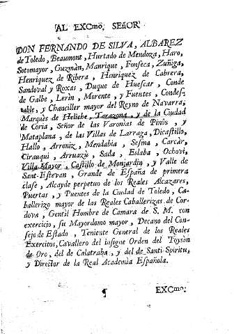 Al excmo. señor don Fernando de Silva, Albarez de Toledo...  
