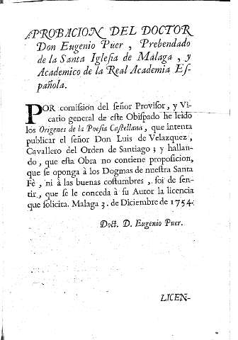 Aprobacion del Doctor Don Eugenio Puer
