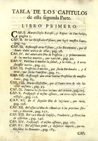 Tabla de los capitulos de esta segunda Parte. Libro Primero