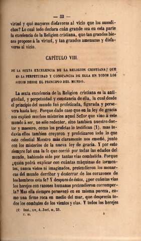 Capítulo VIII. De la sexta excelencia de la religion cristiana, que es la perpetuidad y constancia de ella en todos los siglos desde el principio del mundo