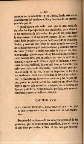 Capítulo XXXI. De la postrera excelencia de la religion cristiana, que es ser confirmada con el testimonio de las profecías